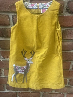 Mini Boden age 6-7 years Corduroy Mustard Yellow Pinafore Dress Deer appliqué - Image 1 of 4