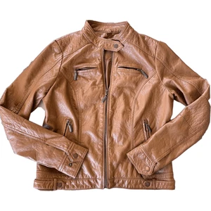 Nomor Mujer Camel Marrón Plisado Vegano Motociclista Chaqueta M - Imagen 1 de 7