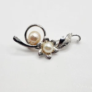 Vintage 925 Sterling Silber echte Perlen Floral Blatt Anstecknadel Brosche wunderschön - Bild 1 von 5