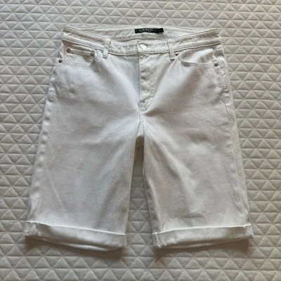 Lauren Ralph Lauren Denim Shorts Women’s 10 White Stretch Comfort Bermuda Preppy - Image 1 of 4