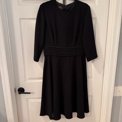 Vestido Cynthia Howie Vintage Negro Midi Manga 3/4 Plisado Talla 12 Forrado Clásico Foto 1 de 4