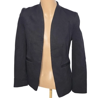 J.Crew 365 Blazer 女式 2 黑色开口前弹力西装无领 H2743 — 第 1/4 张图片