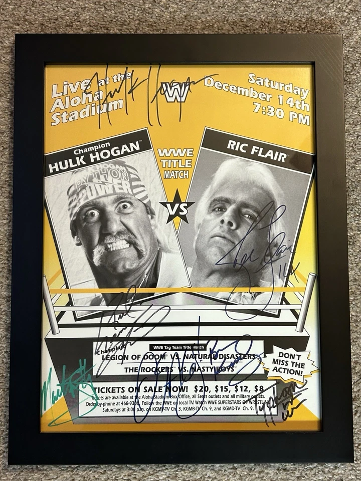 Póster del evento WWF/WWE firmado por Hulk Hogan, Ric Flair muchos otros WCW AEW Foto 1 de 2