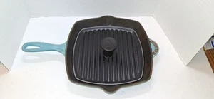 Le Creuset France 26 Enameled Cast Iron Square Grill Skillet Pan Blue Used - Picture 1 of 11