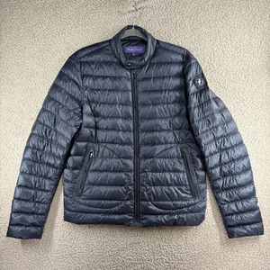 Ralph Lauren Puffer Jacket Women's Size Medium Navy Goose Down Purple Label Zip - Picture 1 of 20