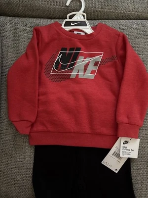 Nike Baby мальчика бегунов брюки комплект и длинным рукавом футболка 24 М новый с Ярлыками красный/черный - Изображение 1 из 4