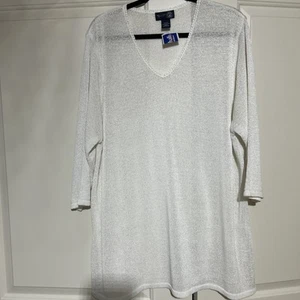 Venezia Jeans Sweater Size 22/24 White Pullover V-Neck Open Knit 3/4 Slv NWT - Picture 1 of 4