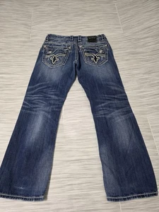 Rock Revival Jasper Boot Cut Denim Blue Jeans Mens 33 X 30 - M2203 - Picture 1 of 6