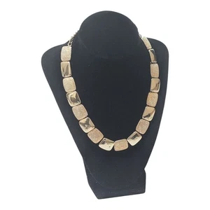Liz Claiborne Gold Statement Necklace Textured Square Block Chain - Picture 1 of 6