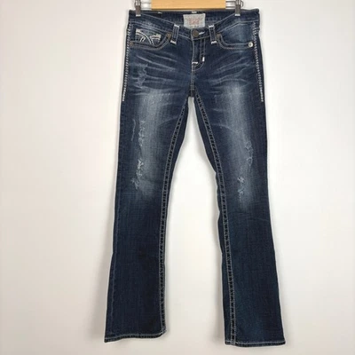 Jeans Big Star feminino Liv boot cintura baixa tamanho 29L lavagem escura ocidental desgastado Y2K - Imagem 1 de 4