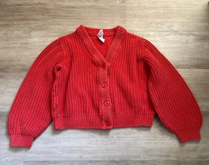 Girls Hanna Andersson Knit Chunky Sweater Red Cardigan Size 10  - Picture 1 of 3