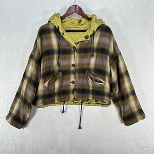 Vintage Kenar Jacket Womens M Plaid Reversible Satin Lined 90s Art Hoodie - Picture 1 of 11