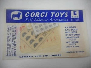 VINTAGE NOS SEALED CORGI TOYS SELF ADHESIVE ACCESSORIES E PACK - Picture 1 of 2