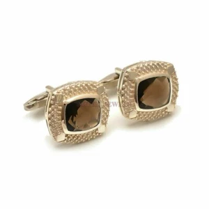Natural Smoky Quartz Gemstone with 925 Sterling Silver Cufflink #2500 - Picture 1 of 4