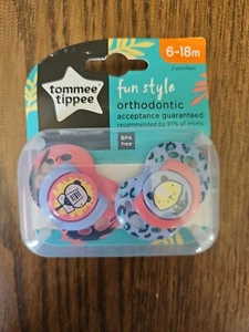 Tommee Tippee Orthodontic Pacifiers 2 Pack 6-18 m Fun Style New BPA Free - Picture 1 of 5