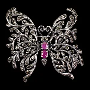 Broche Oval De Rubí 6x4mm De Plata 925 Con Marcasita Joyería - Imagen 1 de 9