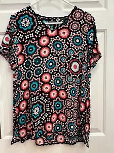Curations Geometric Print Short Sleeve Tunic Top Notched Hem Women's Small ~ NWT - Picture 1 of 11