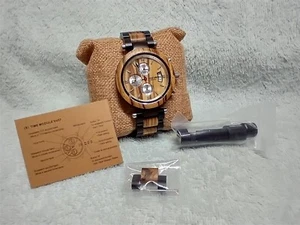 BOBO BIRD LIMITED EDITION MEN'S WOOD/WOOD FACE & METAL MULTI-FUNC/CHRONO WATCH - Picture 1 of 12