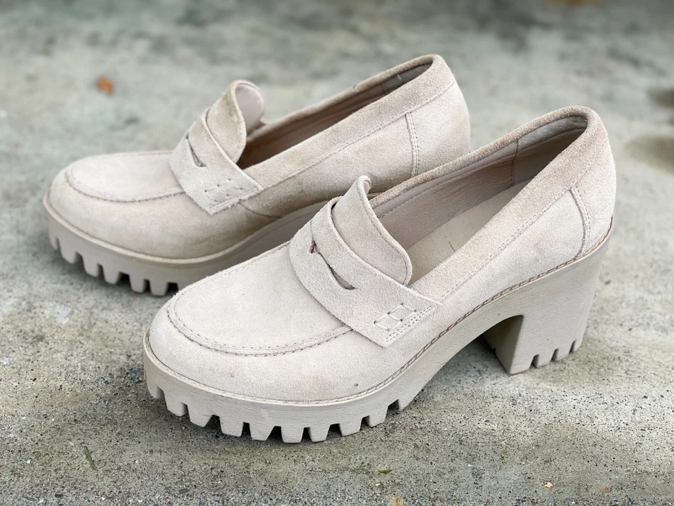 Steve Madden Louise 女式皮革二进制米色厚底高跟鞋 Penn 乐福鞋 11 码 — 第 1/4 张图片