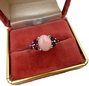 PINK OPAL REAL GARNETS GORGEOUS EDWARDIAN STYLE RING STERLING SILVER HALLMARK S9 - Picture 1 of 8