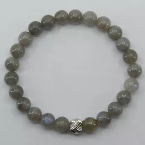 Natural and Genuine LABRADORITE Stretch Bracelet with Sterling Silver Bead #11 - Picture 1 of 3