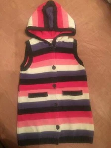 Gymboree Super Star Hooded Striped Sleeveless Tunic Cardigan Sweater Sz S 3-4 EC - Picture 1 of 1