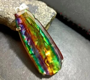 Zertifiziert 94,05 ct natürlicher Ammolith 925 massiv Silber ausgefallener Schliff Anhänger Edelstein - Bild 1 von 6