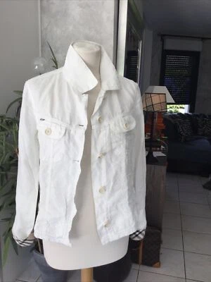 Veste BURBERRY taille 42/44 blanche 100% lin tres bon etat - Photo 1/4
