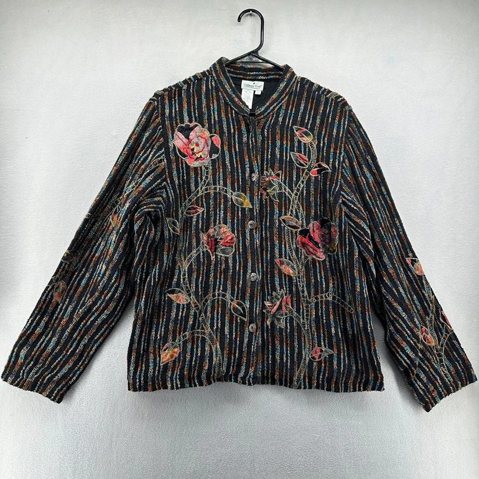 Chaqueta Coldwater Creek Negra Para Mujer L Terry Tela Bordada Gitana Hippie Boho Foto 1 de 4