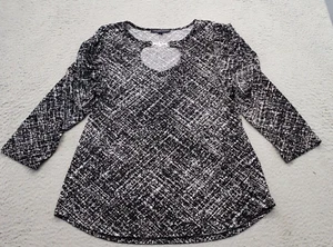 Adrienne Vittadini Blouse Top Women L Multi Stretch Knit Geo Print Keyhole Front - Picture 1 of 7
