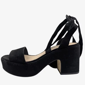 RIVER ISLAND: Sandalias de tacón bloque de gamuza negra con correas para el tobillo: UK4: ¡ERA: £69! - Imagen 1 de 2