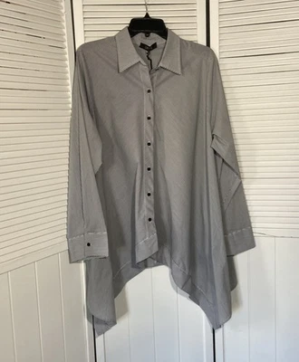 Удобный США женщин XL Lagenlook рубашка на пуговицах синий серый полоски новый с Ярлыками туника классический - Изображение 1 из 4