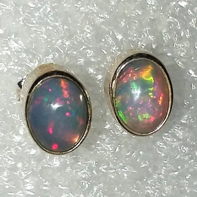Welo Opal ECHTER NATUR Kristallopal Ohrstecker Ohrringe 925 Sterling Silber 8x6 - Bild 1 von 3