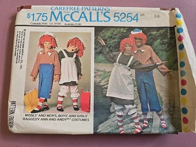 McCalls Pattern 5254 Raggedy Ann And Andy Sewing Pattern Halloween - Image 1 of 3