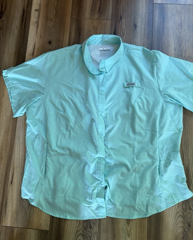Camisa de pesca para mujer Columbia 3XL azul claro/verde malla ventilada Foto 1 de 4