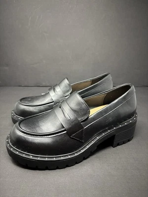 Torrid Black Vegan Leather Studded Oxford Chunky Loafers Dark Academia 8.5WW NWT Foto 1 de 4