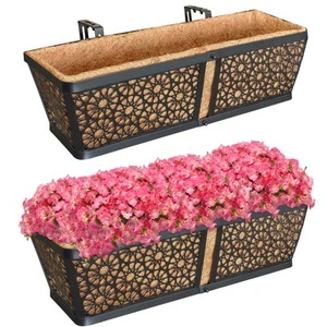 2Packs 24" Window Box Railing Planter with Coco Liner, Metal Black Hanging Fl... - Picture 1 of 8