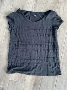 Ann Taylor Loft Black Short Sleeve Ruffle Top Size L Large - Picture 1 of 2