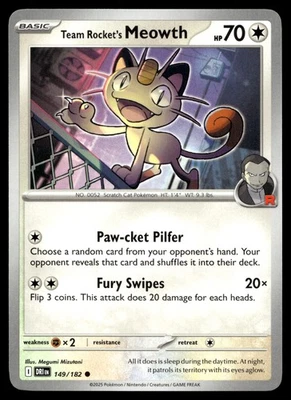 TEAM ROCKET'S MEOWTH 149/182 COMMON DESTINED RIVALS POKEMON - Image 1 of 4