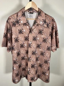 J.C. Penney Towncraft Vintage 1970s Brown Disco Geometric Poly Dance Shirt Gr. XL - Bild 1 von 7