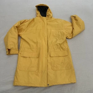 Talbots Woman Raincoat Rain Jacket Yellow Lined Zipper Snaps Hood Medium - Picture 1 of 13