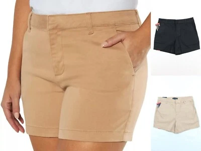 Shorts chino feminino Banana Republic elástico 4 bolsos preto bege tamanho 6 8 10 novo com etiquetas - Imagem 1 de 4