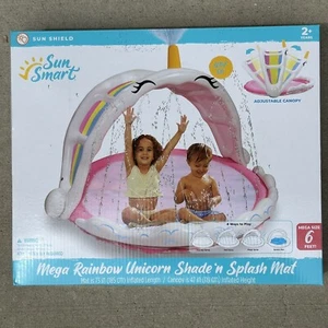 New Sun Smart Mega Rainbow Unicorn Shade & Splash Mat Inflatable Sun Shield - Picture 1 of 2