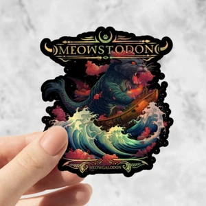 Meowstodon - Holografischer Aufkleber für Laptop, Mastodon Sticker, Katzenaufkleber - Bild 1 von 2