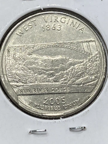 2005 P West Virginia State Quarter with Large Cud on left Side Mint Error Cover