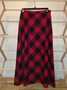 Talbots 6 Petite Wool Classic Christmas Red Black Plaid Long A-Line Maxi Skirt - Picture 1 of 10