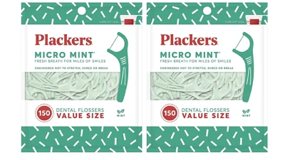 2 Pack Plackers Micro Mint Dental Floss Picks, 150 Count per Bag (300 ct Total) - Image 1 of 4