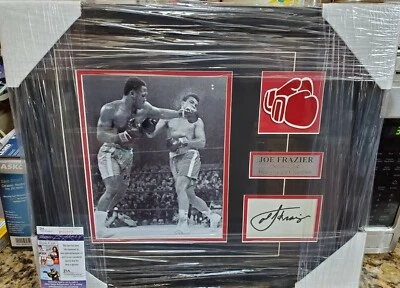 NICE FRAMED & MATTED Joe Frazier Signed Index Card Collage 8x10 Autograph JSA  - Image 1 of 4