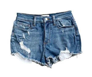 PINK Victorias Secret Womens Size 4 Ripped High Rise Denim Blue Jean Mini Shorts - Picture 1 of 8