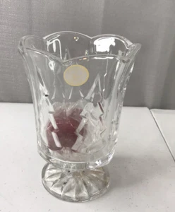 Czech Republic Celebrations NOEL 7 1/2" Hurricane Clear Lead Glass Candle Holder - Picture 1 of 24